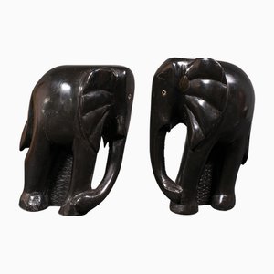 Sujetalibros antiguos de elefante tallados a mano, 1880. Juego de 2