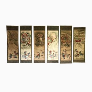Arazzi Kakemono del periodo Edo, Giappone, XIX secolo, set di 6