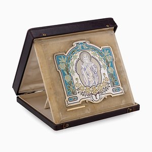 Antique French Silver and Enamel Icon of St Mary, 1890