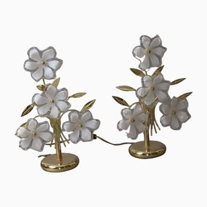 Vintage Floral Bedside Lights with Acrylic Glass Flowers, 1980s, Set of 2