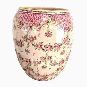 Vaso rosa in faience di Clamecy, anni '60