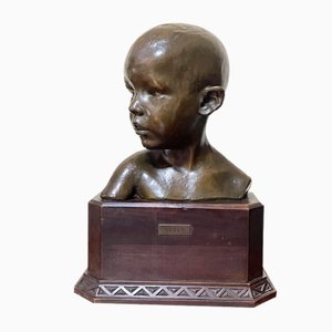 Bronze Sculpture Bust of Girl by G. Piccioli