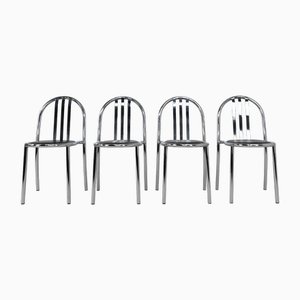 Bauhaus Style Chairs in Chromed Tubular Steel and Seated in Imitation Leather by Robert Mallet-Stevens, Set of 4