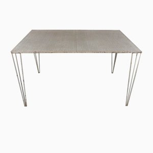 Vintage Perforated Garden Table in White Steel, 1950s