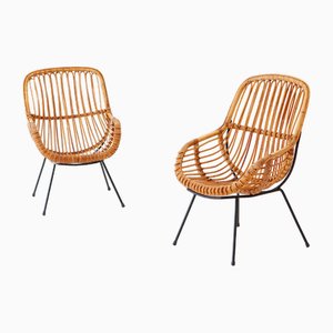 Italian Rattan and Wicker Chairs, 1950s, Set of 2