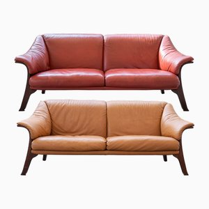 Sofas in Cognac and Bordeaux Leather from Poltrona Frau, 1980s-1990s, Set of 2