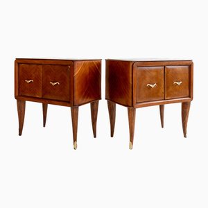 Italian Rosewood Veneer Bedside Tables with Brass Caped Legs, 1950s, Set of 2
