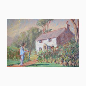 Huile sur Panneau, Neil Miners, Landscape Scene with Cottage, 1950s, Encadré