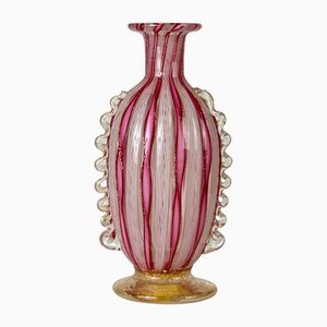 Pink Murano Zanfirico Filligrana Glass Vase with Gold Inclusion by Fulvio Bianconi, 1950s