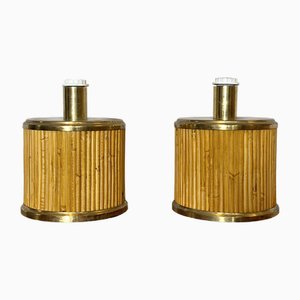 Table Lamps in Brass and Bamboo, 1970s, Set of 2