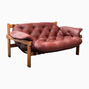 Mid-Century Leather Love Seat Sofa in the style of Percival Lafer, Hungary, 1970s