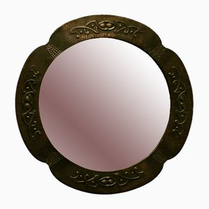 Specchio da parete Art Nouveau rotondo in rame