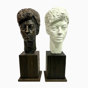 Józef Galica, Sculptures of Mrs. M. S., Bronze and Plaster, Poland, 1960s, Set of 2
