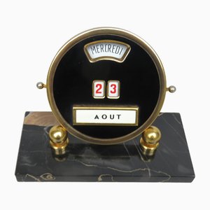 Calendario eterno nero e dorato con base in marmo di Mistral, Francia, anni '20