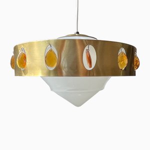 Dänische Prism Deckenlampe aus Opalglas & Messing, 1970er