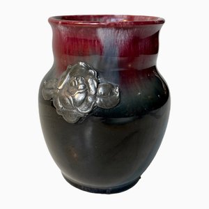 Art Noveau Glazed Ceramic and Pewter Vase by Michael Andersen & Sons, 1910s