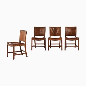 Dining Chairs in Mahogany and Leather attributed to Kaare Klint, 1930s, Set of 4