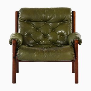 Easy Chair in Beech and Leather attributed to Arne Norell, 1960s