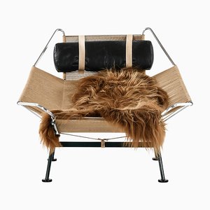 Lounge Chair in Metal and Sheepskin attributed to Hans Wegner, 1960s