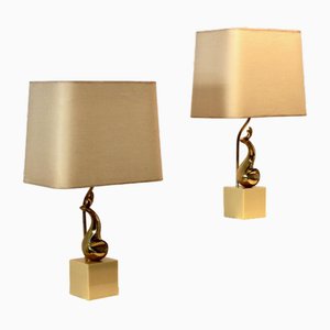 Art Sculpture Table Lamps in Brass by Philippe-Jean, 1970s, Set of 2