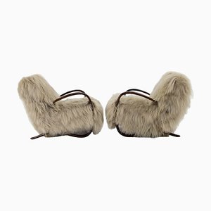 H 269 Armchairs in Sheepskin from Hala, 1940s, Set of 2