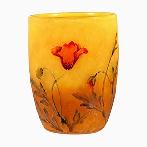 Kleine Jugendstil Cameo Vase mit Mohnblumen Dekor von Daum Nancy, Frankreich, 1900er