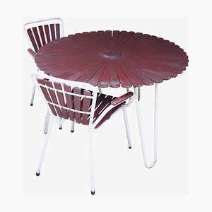 Dänischer Gartentisch & Stühle aus Stahlrohr & lackiertem Teak von Daneline, 1960er, 3er Set