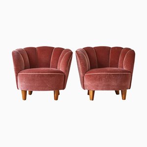 Scandinavian Modern Lounge Chairs in Pink Velvet by Otto Schulz for Boet, 1940s, Set of 2
