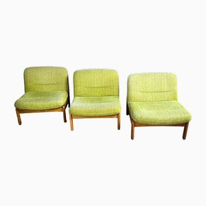 Mid-Century Armchairs with Green Fabric, Set of 3