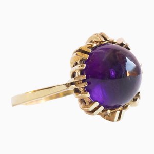 Vintage 14k Yellow Gold and Cabochon Cut Amethyst Ring, 1960s