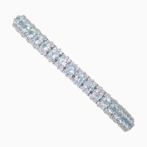 Bracelet Aigue-marine, Diamants et Or Blanc 18 Carats