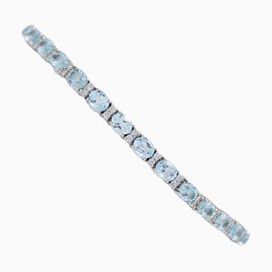 Bracelet Topazes Couleur Aigue-Marine, Diamants et Or Blanc 18 Carats