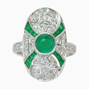 Emeralds, Diamonds and 18 Karat White Gold Ring, 1970s