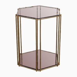 Vintage French Console Table in Smoked Glass and Brass, 1970s