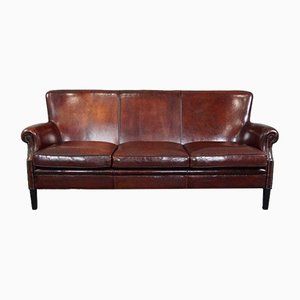 Sheep Leather Three-Seater Sofa with Black Piping