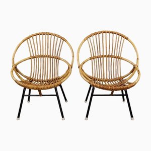 Fauteuils en Rotin, Pays-Bas, 1960, Set de 2