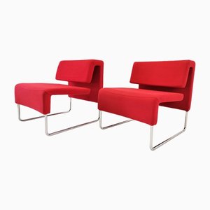 Modern Lounge Chair in Tubular Steel and Red Fabric attributed to Dorigo Design