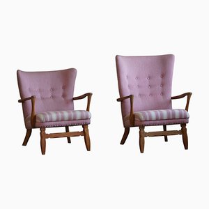 Mid-Century Modern Danish Lounge Chairs in Oakin the Style of Viggo Boesen, 1960s, Set of 2