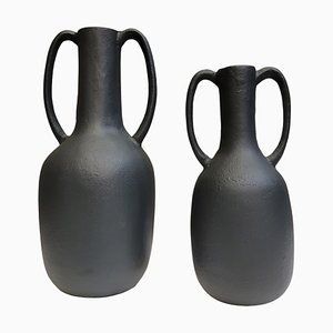 Jarrones de cerámica negra, Francia, años 90. Juego de 2