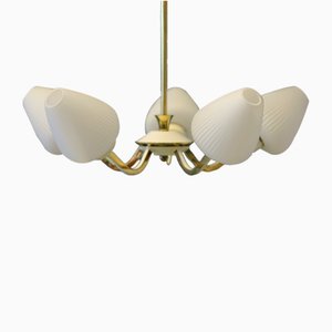 Ceiling Lamp in Brass with Domes in Opal Glass