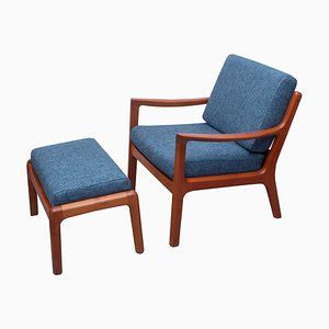 Fauteuil et Repose-pieds en Teck par Ole Wanscher pour Cado, 1965, Set de 2