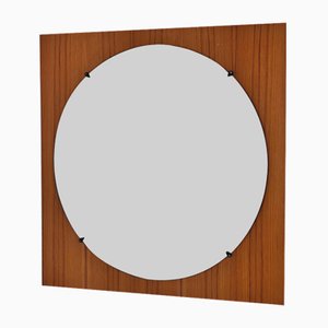 Round Mirror in Square Wooden Frame, 1970s
