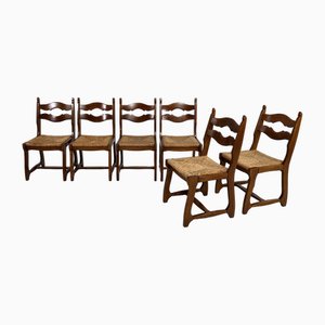 Stühle aus Eichenholz & Geflochtenem Stroh von Guillerme Et Chambron für Votre Maison, 1950er, 6 . Set