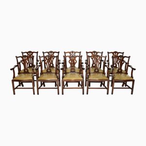 Antique Chippendale Carver Dining Chairs, 1920s, Set of 10