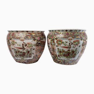 19th Century Canton Chinese Aquariums with Fish Porcelain-Bomisoned Enamel, Set of 2