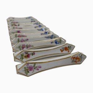 Porcelain Knife Benches with Scattered Flower and Gold Rim of Meissen 1st Election, Germany, 1900s, Set of 11