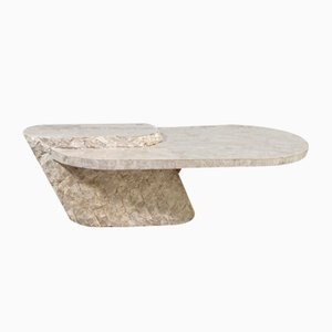 Tavolino da caffè ovale in pietra intarsiata