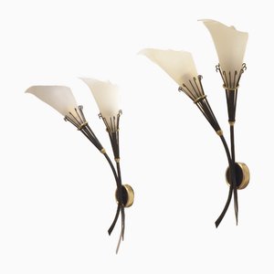 Floral Acrylic Glass & Metal Sconces from Maison Arlus, 1950s, Set of 2