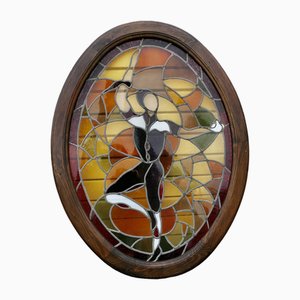Large Art Deco French Stained Glass Panel, 1920s