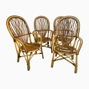 Rattan Armchairs, 1960s, Set of 4